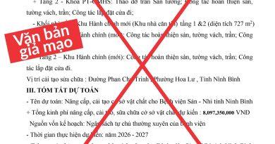 Cảnh giác với hành vi mạo danh Bệnh viện Sản Nhi tỉnh Ninh Bình ban hành quyết định về việc nâng cấp, cải tạo cơ sở vật chất, mua sắm trang thiết bị tại Bệnh viện