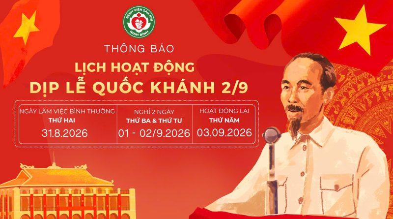 Thông Báo : Lịch Hoạt động dịp Lễ Quốc Khánh 02/9/2026